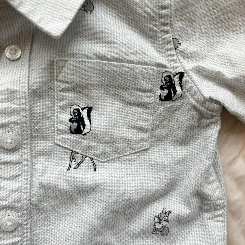 Baby Gap Disney Bambi Woodland Animals Button Up Shirt 6-12M Long Sleeve
